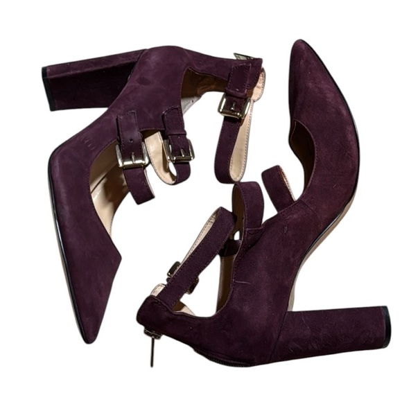 Ivanka Trump Kamon burgundy suede ankle straps pointed pumps back zipper 8M - Picture 2 of 15